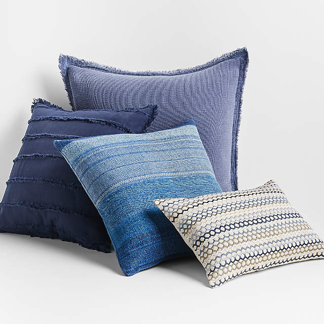 Veleri 20x20 Square Linen Blue Decorative Throw Pillow Cover +