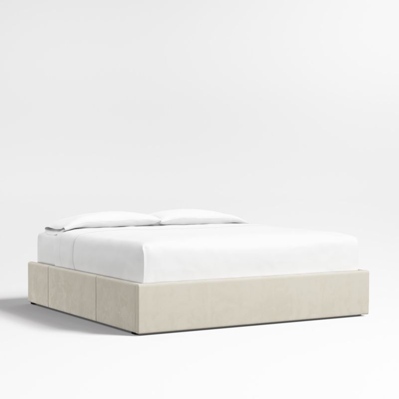 Beige Upholstered King Storage Bed Base