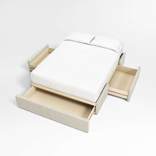 Beige Upholstered King Storage Bed Base