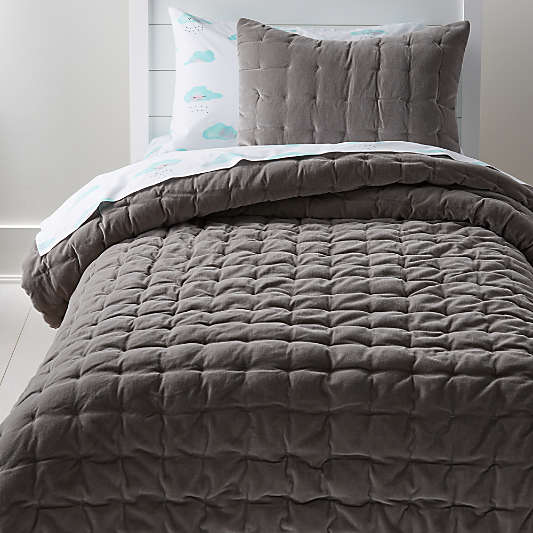 Velvet Dark Grey Twin Quilt