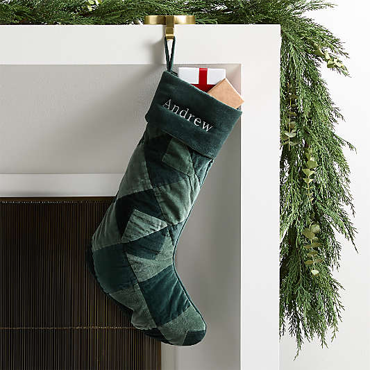 Velvet Quilted Heritage Green Christmas Stocking