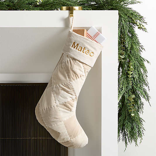 Velvet Quilted Heritage Ivory Christmas Stocking
