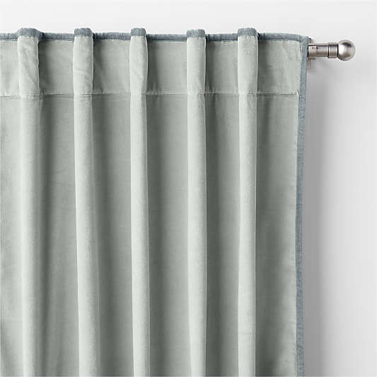 Mist Blue Organic Cotton Velvet Light Blocking Window Curtain Panel