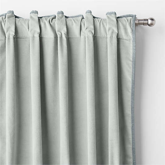 Mist Blue Organic Cotton Velvet Light Blocking Window Curtain Panel 44"x84"