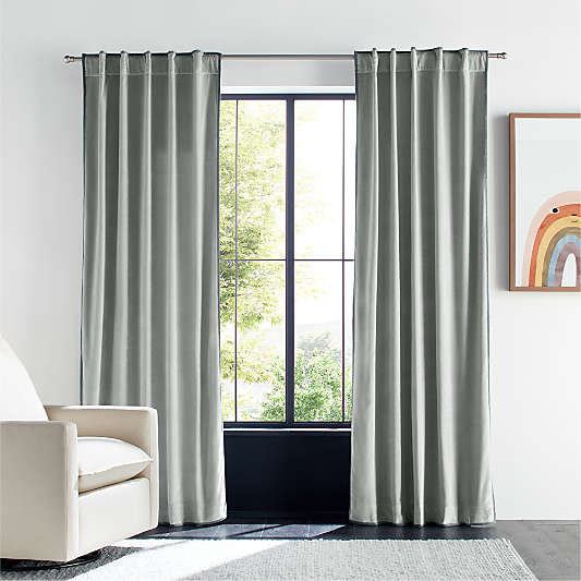 Mist Blue Organic Cotton Velvet Light Blocking Window Curtain Panel