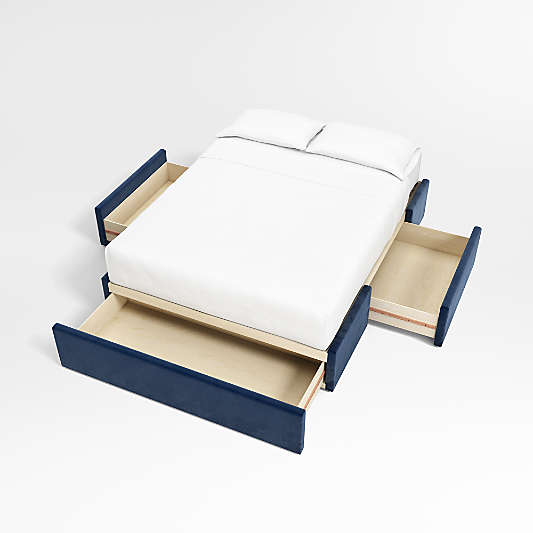 Navy Upholstered Storage Bed Base
