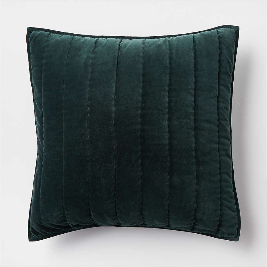 Organic Cotton Velvet Spruce Green Euro Quilted Pillow Sham Crate