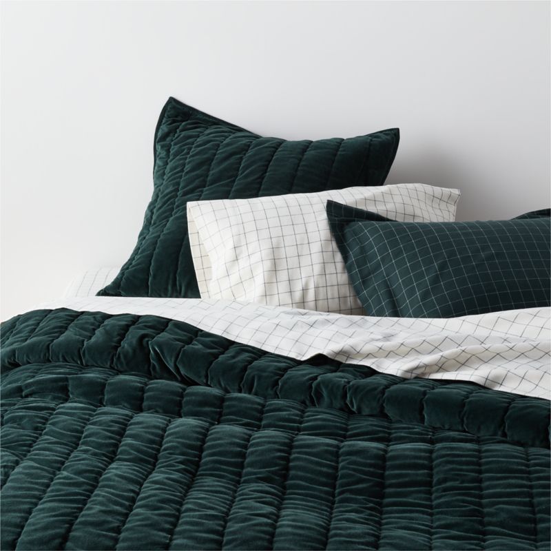 Organic Cotton Velvet Spruce Green Euro Quilted Pillow Sham