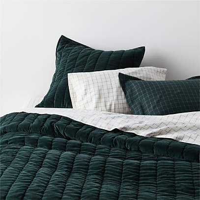 Organic Cotton Velvet Spruce Green Quilt | Crate & Barrel