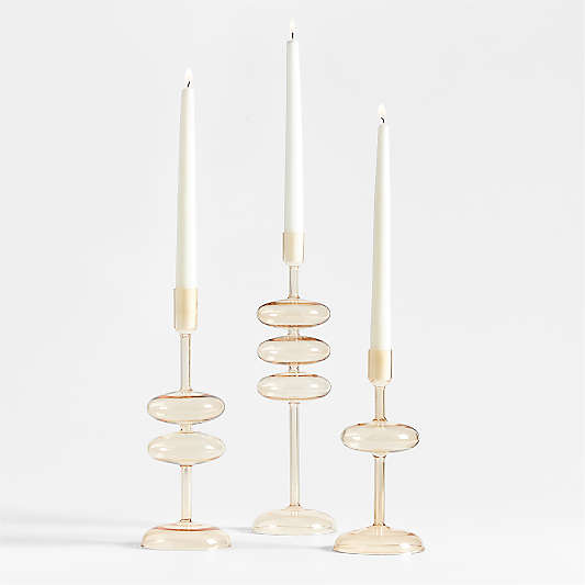 Venezia Champagne Yellow Glass Taper Candle Holders