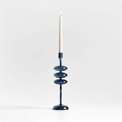 Venezia Large Deep Blue Glass Taper Candle Holder