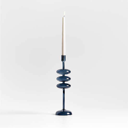 Venezia Large Deep Blue Glass Taper Candle Holder