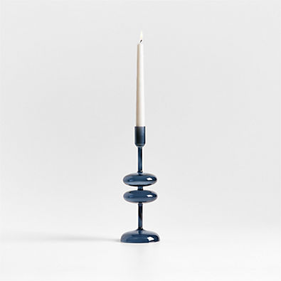 View Venezia Medium Deep Blue Glass Taper Candle Holder details
