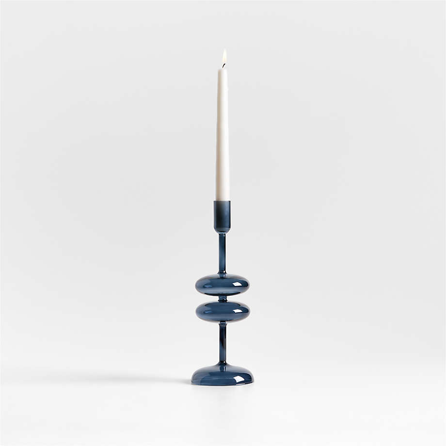 Venezia Medium Deep Blue Glass Taper Candle Holder + Reviews Crate