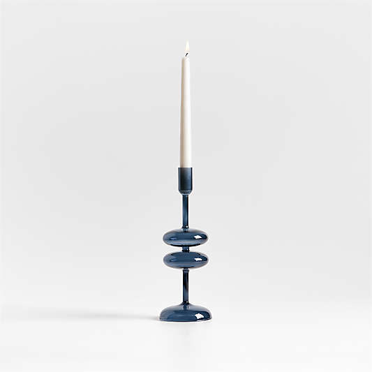 Venezia Medium Deep Blue Glass Taper Candle Holder