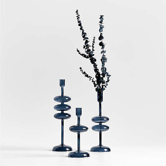 Venezia Deep Blue Glass Taper Candle Holders