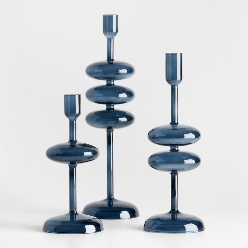 Venezia Deep Blue Glass Taper Candle Holder