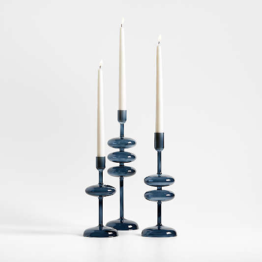 Venezia Deep Blue Glass Taper Candle Holders