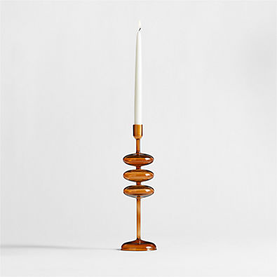 View Venezia Large Amber Brown Glass Taper Candle Holder details
