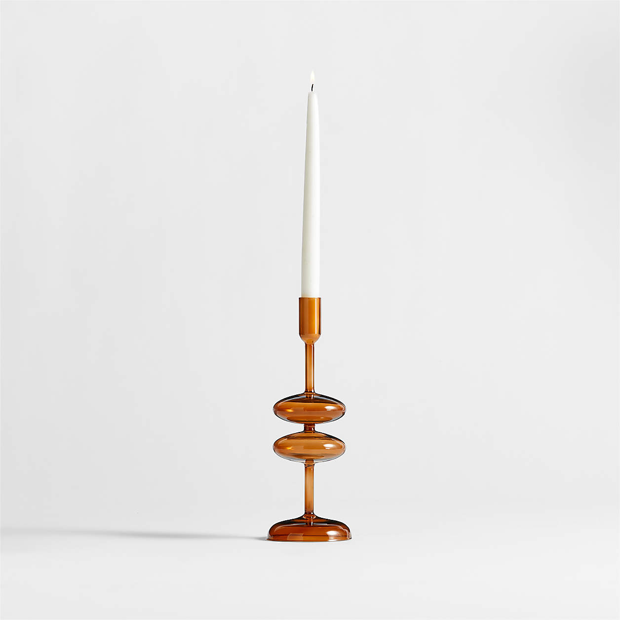 Venezia Medium Amber Brown Glass Taper Candle Holder + Reviews Crate & Barrel