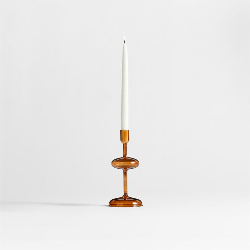 Venezia Amber Brown Glass Taper Candle Holder