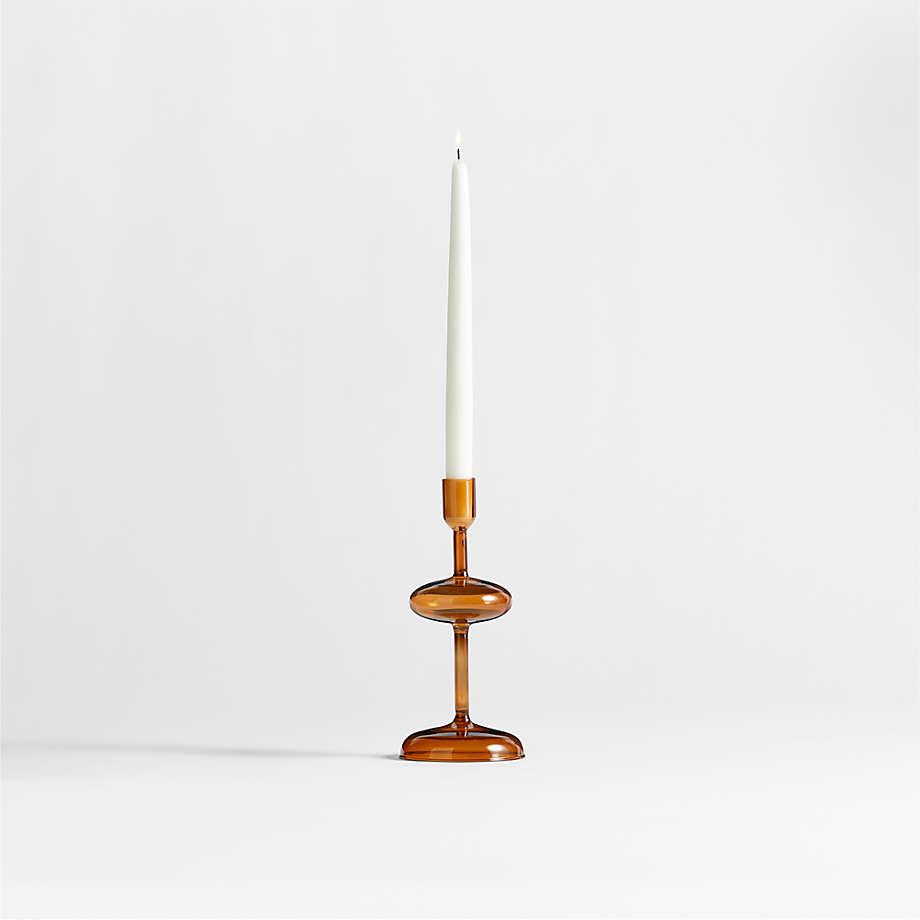 Venezia Small Amber Brown Glass Taper Candle Holder + Reviews Crate