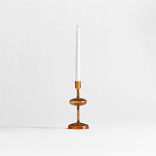 Venezia Small Amber Brown Glass Taper Candle Holder