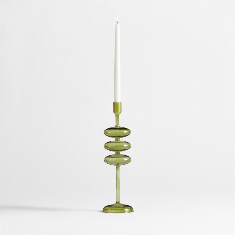 Venezia Large Olive Green Glass Taper Candle Holder - image 0 of 14