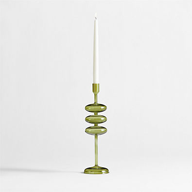 View Venezia Large Olive Green Glass Taper Candle Holder details