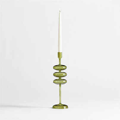 Venezia Large Olive Green Glass Taper Candle Holder