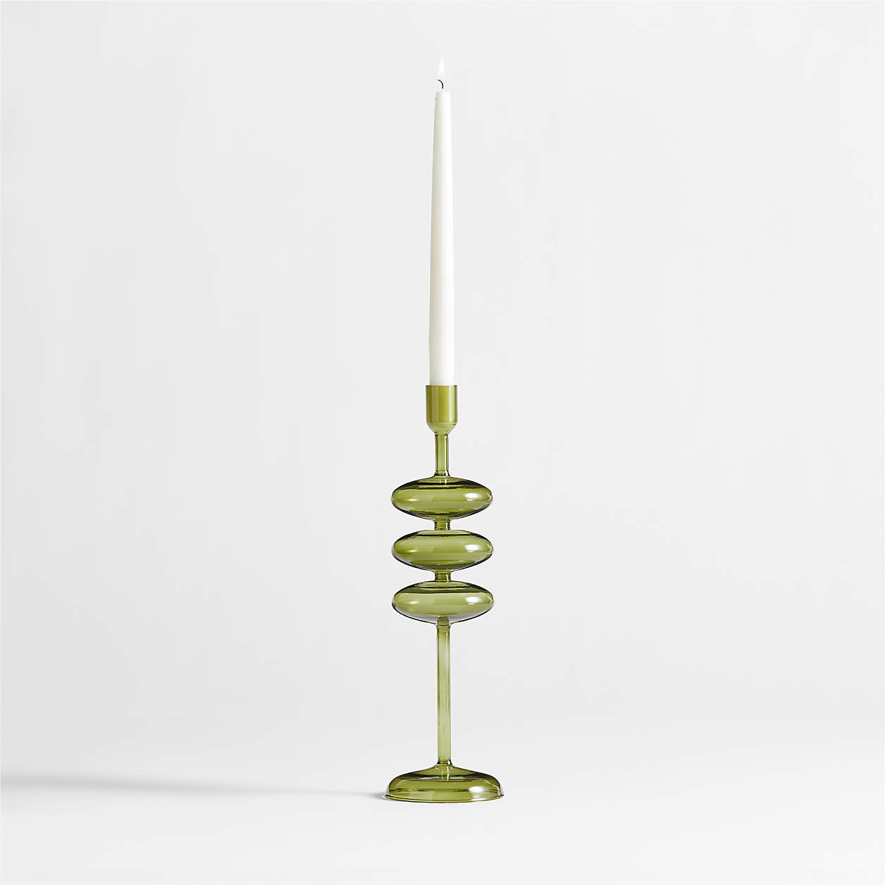 Venezia Large Olive Green Glass Taper Candle Holder + Reviews Crate