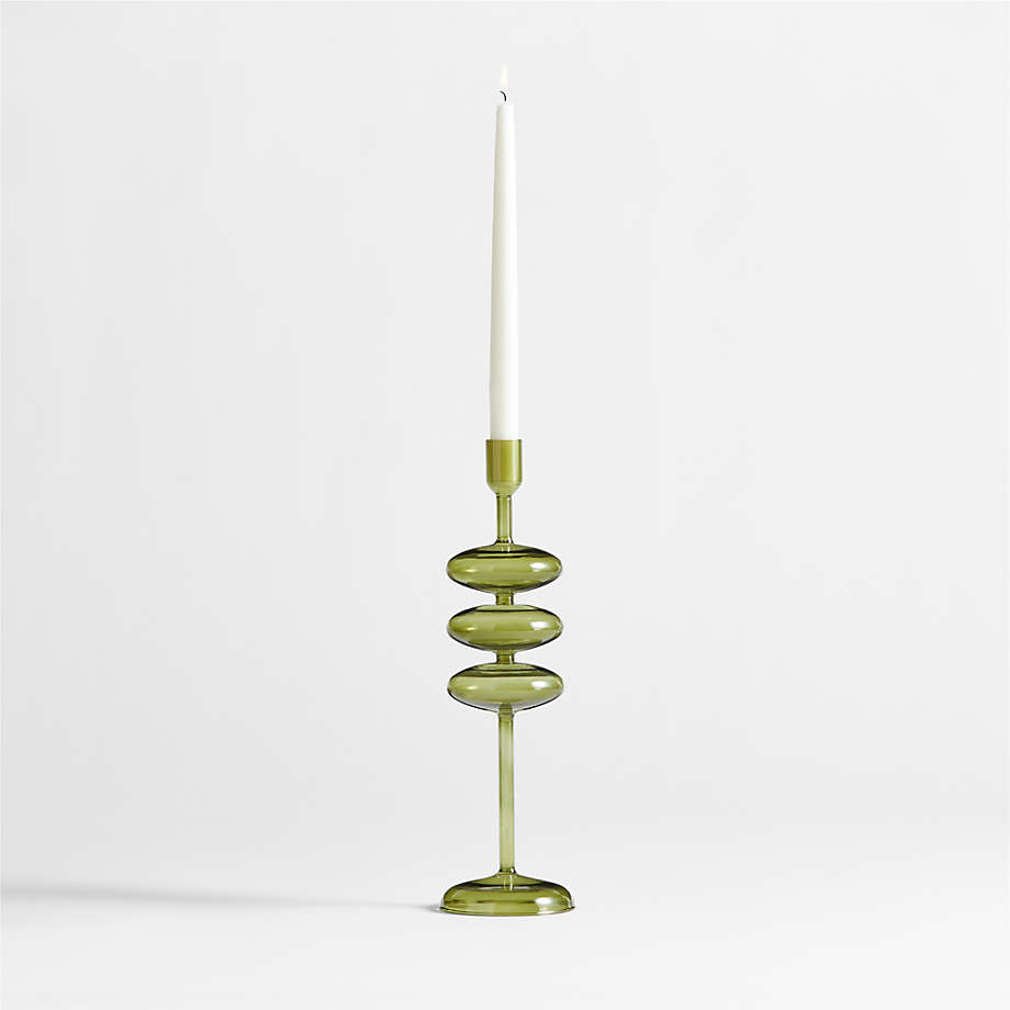 Venezia Large Olive Green Glass Taper Candle Holder + Reviews Crate