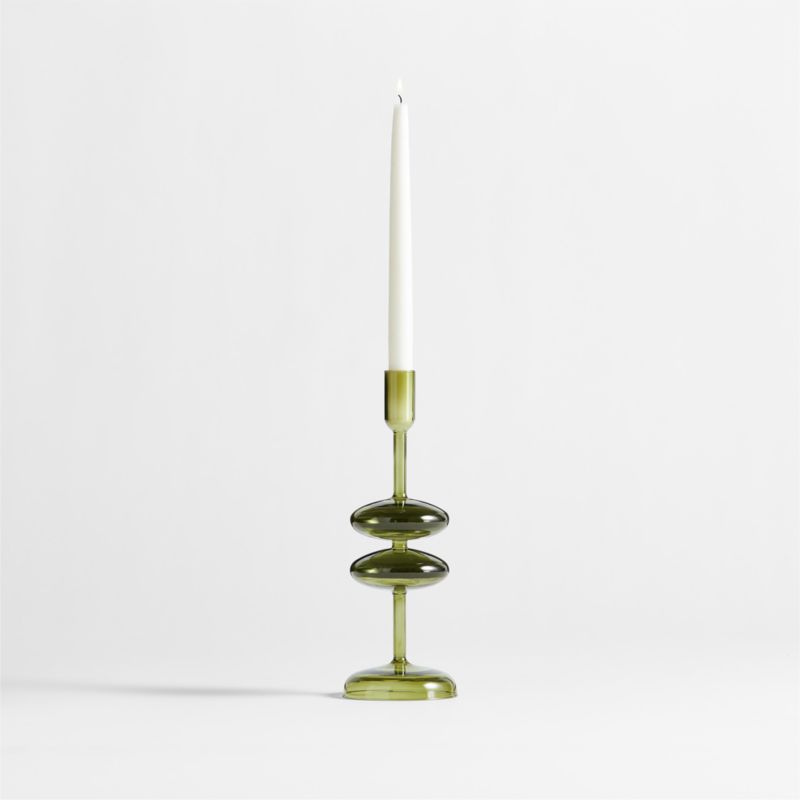 Venezia Medium Olive Green Glass Taper Candle Holder - image 0 of 14