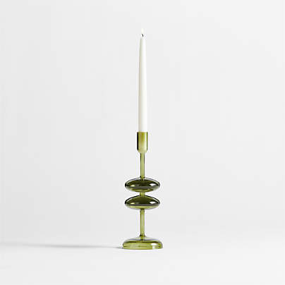 Venezia Medium Olive Green Glass Taper Candle Holder