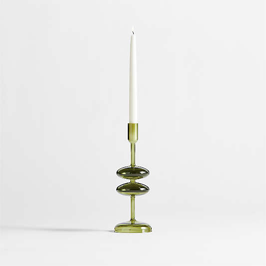 Venezia Medium Olive Green Glass Taper Candle Holder