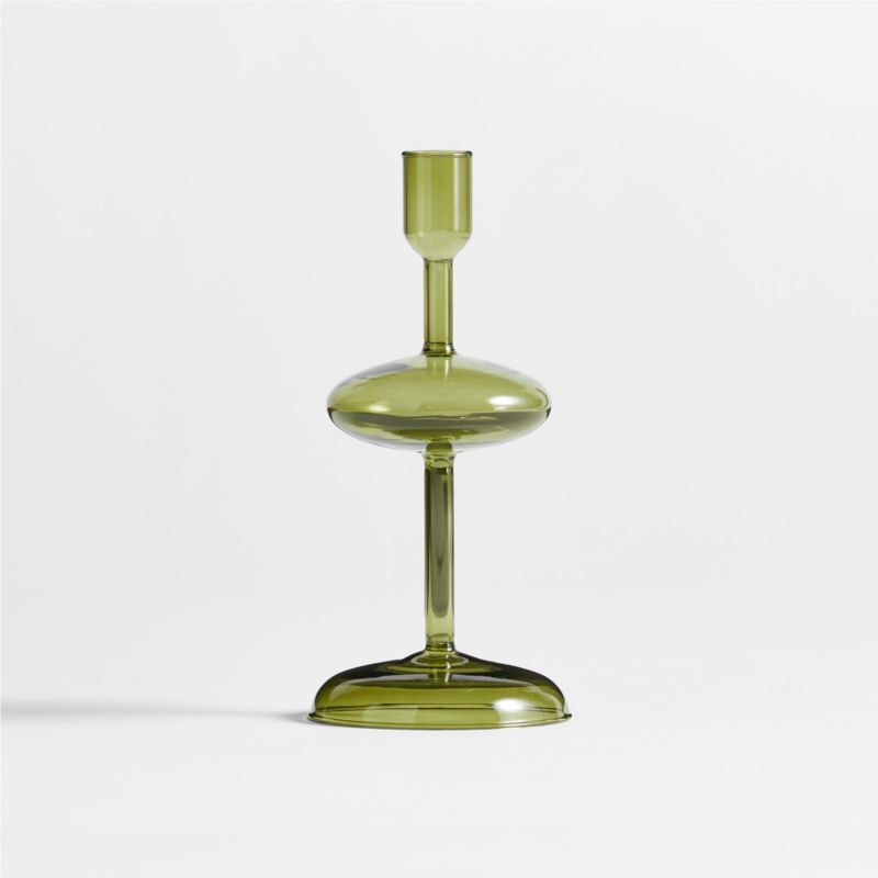 Venezia Olive Green Glass Taper Candle Holder