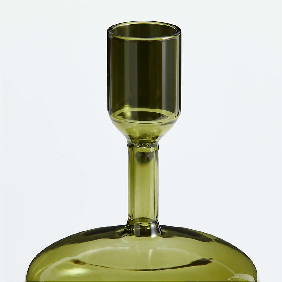 Crate&Barrel Venezia Olive Green Glass Taper Candle Holder