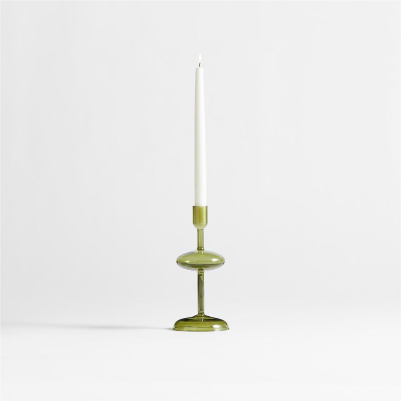 Venezia Olive Green Glass Taper Candle Holder