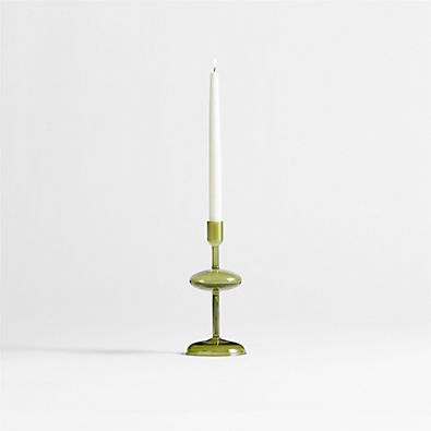 View Venezia Small Olive Green Glass Taper Candle Holder details
