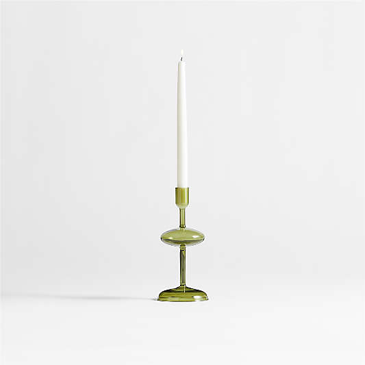 Venezia Small Olive Green Glass Taper Candle Holder