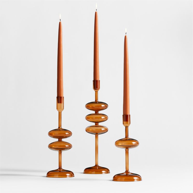 Venezia Amber Brown Glass Taper Candle Holders, Set of 3