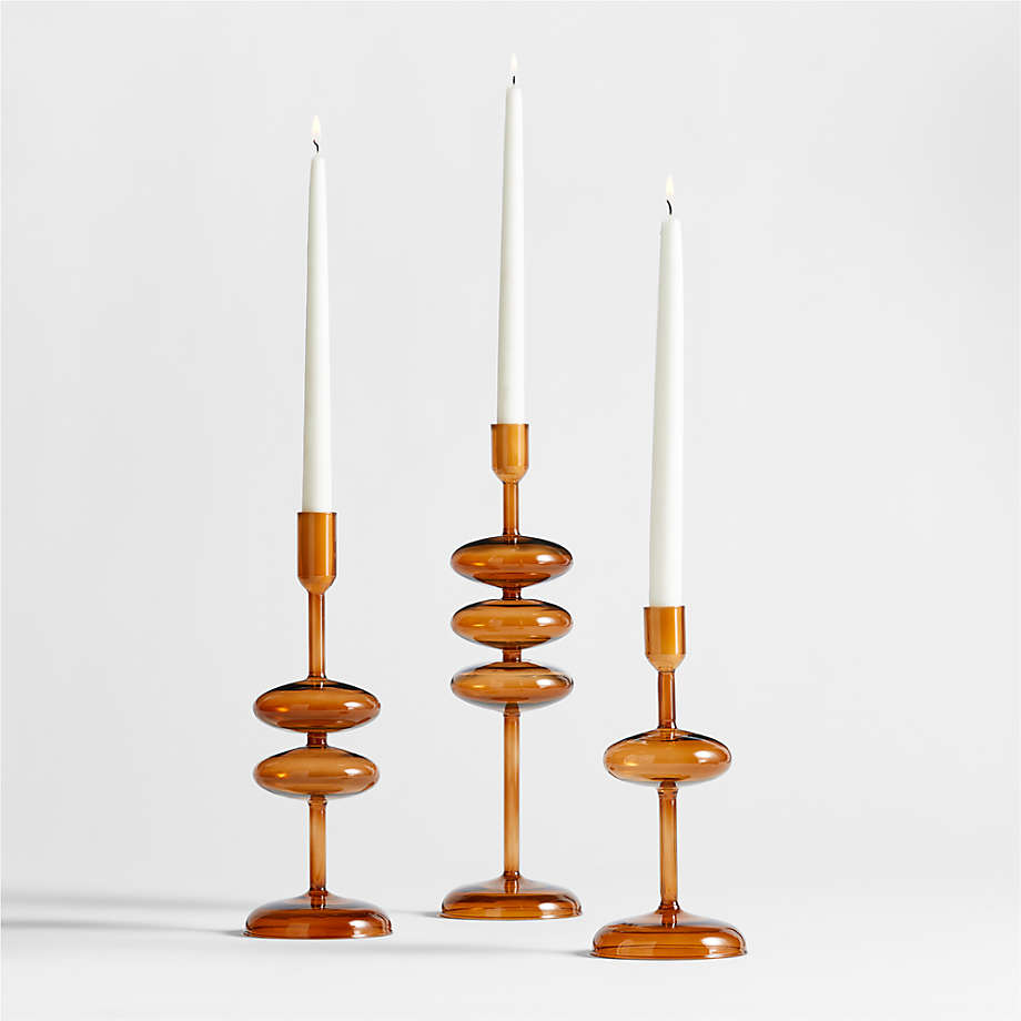 Venezia Amber Brown Glass Taper Candle Holders, Set of 3 + Reviews
