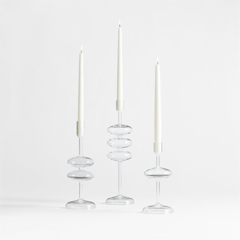 Set of 3 Multi Ribbed Glass Tealight and Taper Candle Holders