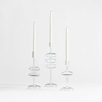 View Venezia Clear Glass Taper Candle Holders, Set of 3 details