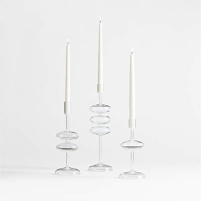 Venezia Clear Glass Taper Candle Holders, Set of 3