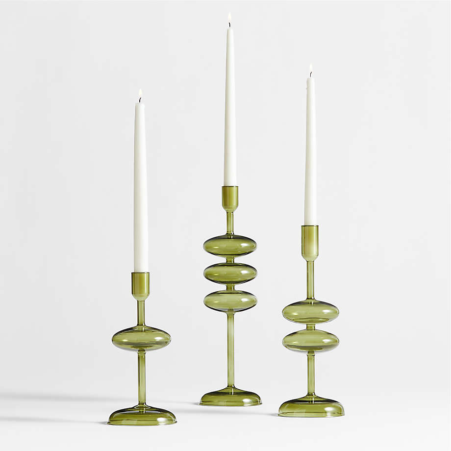 Venezia Small Olive Green Glass Taper Candle Holder + Reviews | Crate & Barrel