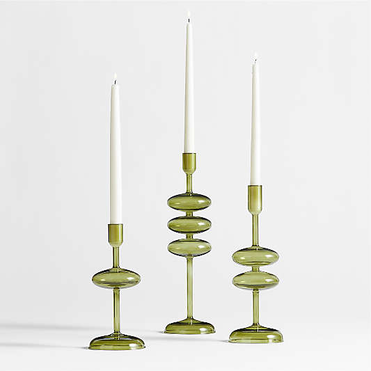 Venezia Olive Green Glass Taper Candle Holders