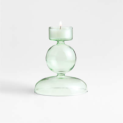 Venezia Small Smoke Green Glass Tealight Candle Holder