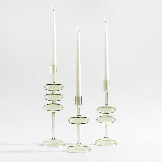 Venezia Smoke Green Glass Taper Candle Holders