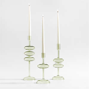 Woho Candlestick Holders Set of 4 for Taper Candles/Tea Lights, Green Ribbed Candle Sticks Holder Decor for Table Centerpiece, Reversible Taper